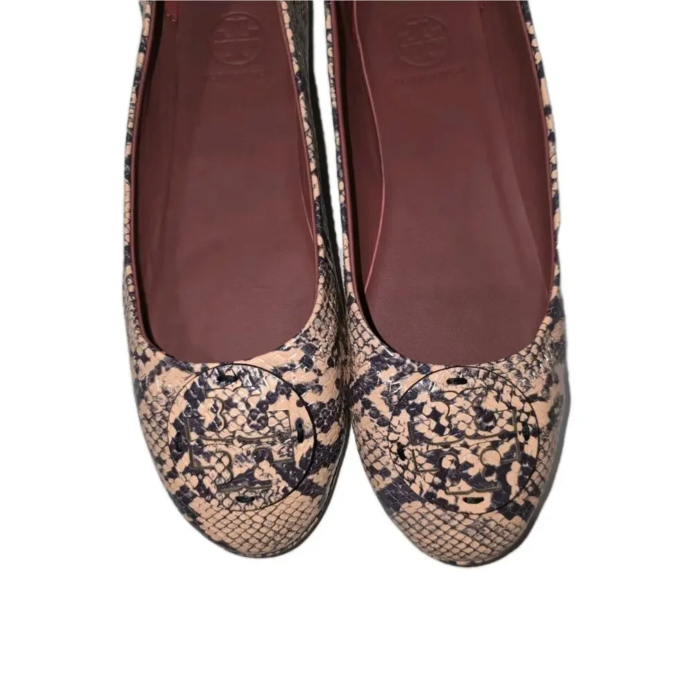 Tory Burch Minnie Travel Pink Snake Print Leather‎ Reva Ballet Flats Size 40/9